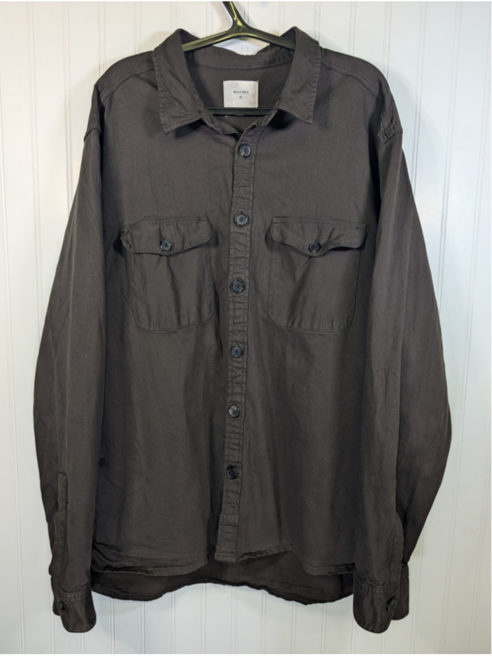 Billy Reid Scout Slub Cotton Shirt Mens XL Brown Button Down Utility Overshirt